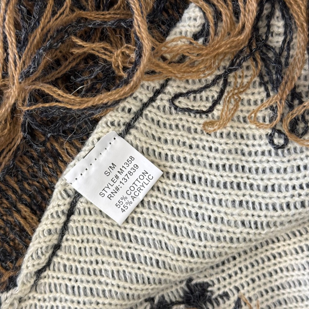 Dainty Hooligan Southwestern Knit Fringe Poncho Sweater Charcoal Gray Boho S/M - Picture 6 of 14